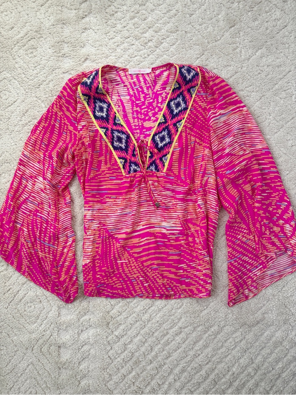 Alice Trixie 100% Silk Resort-wear Blouse, Coverup, Large